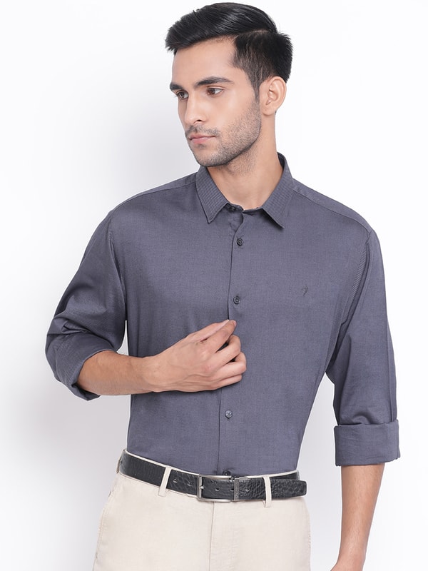Mens Dark Grey Solids Regular Collar Shirt